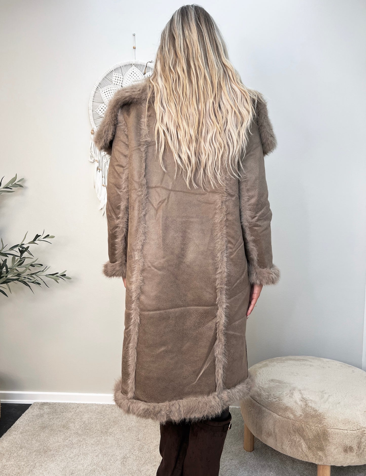 Flam taupe faux fur frakke (2212)