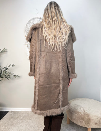 Flam taupe faux fur frakke (2212)