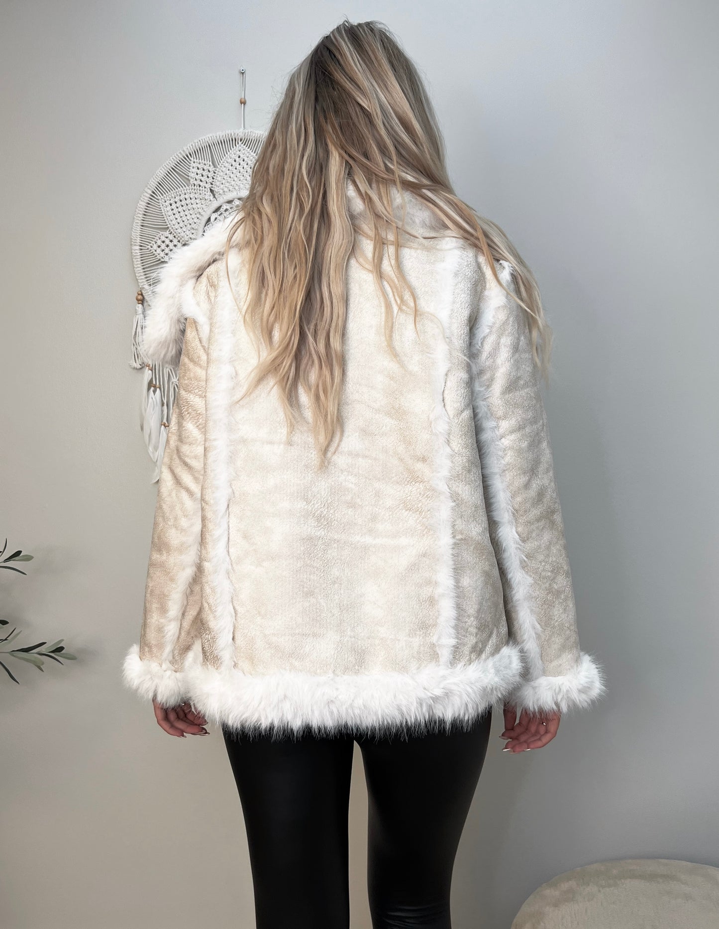 Flam beige faux fur jakke (2213)