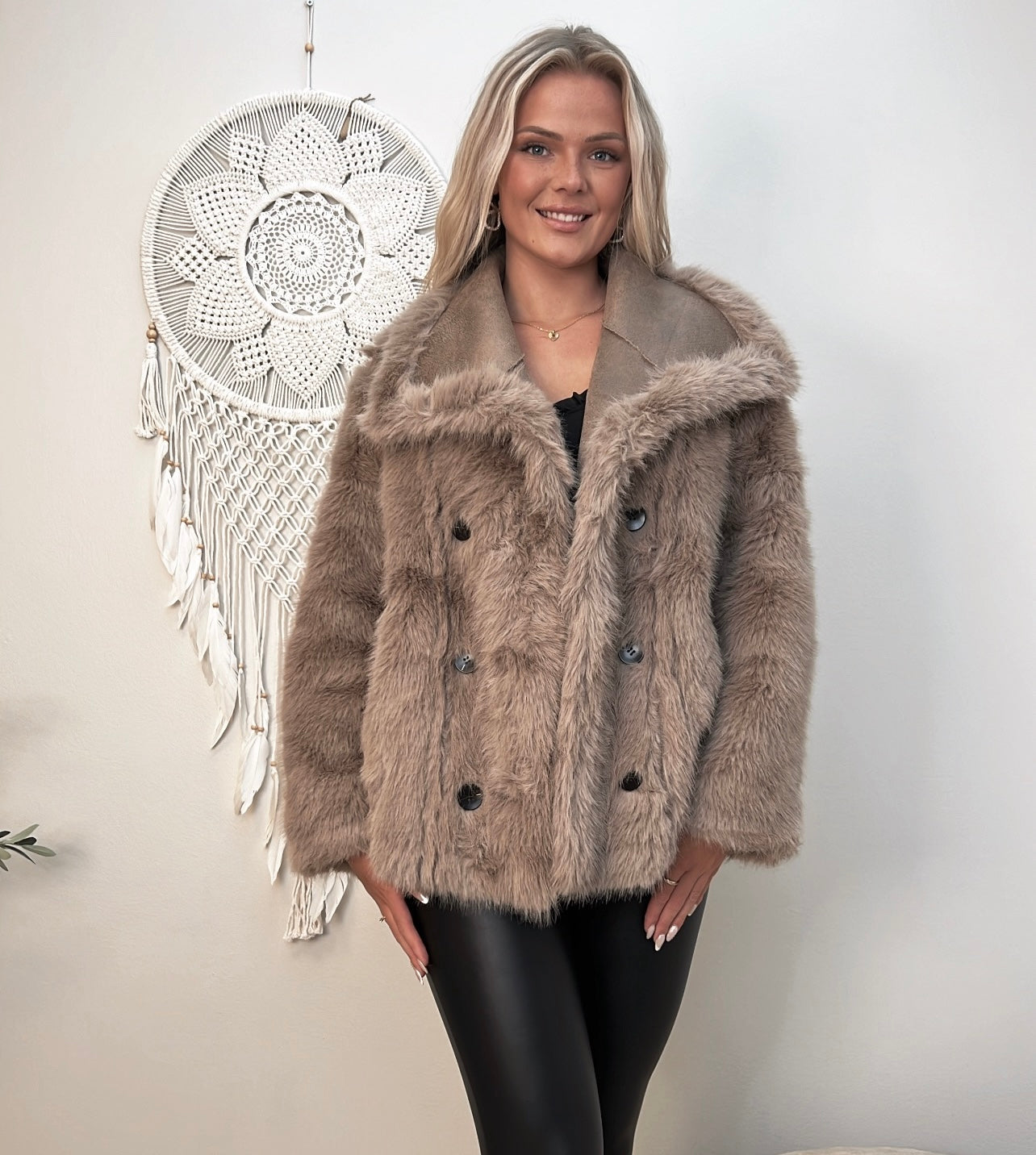 Flam taupe faux fur jakke (2213)