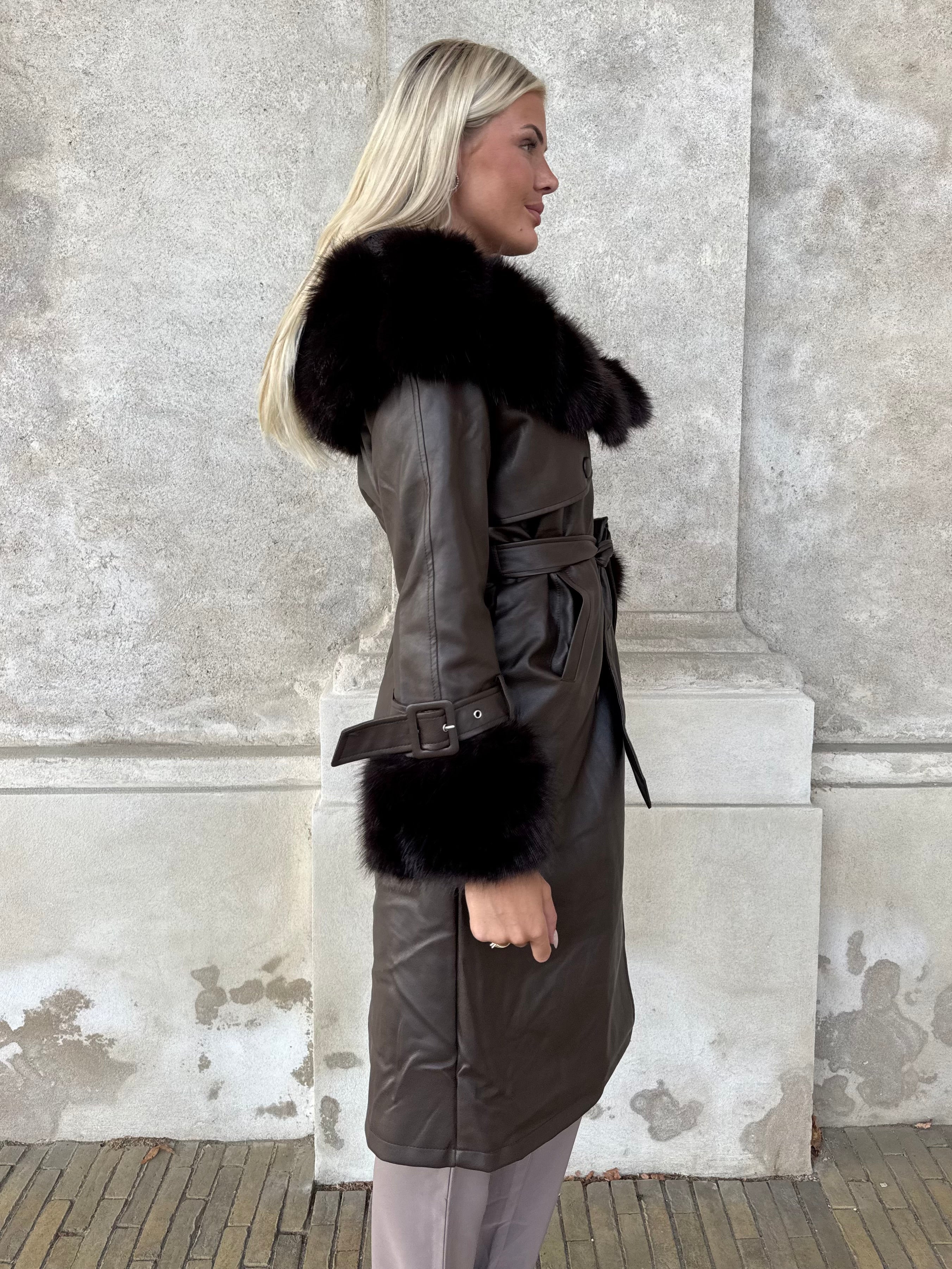 Flam faux leather coat Brown