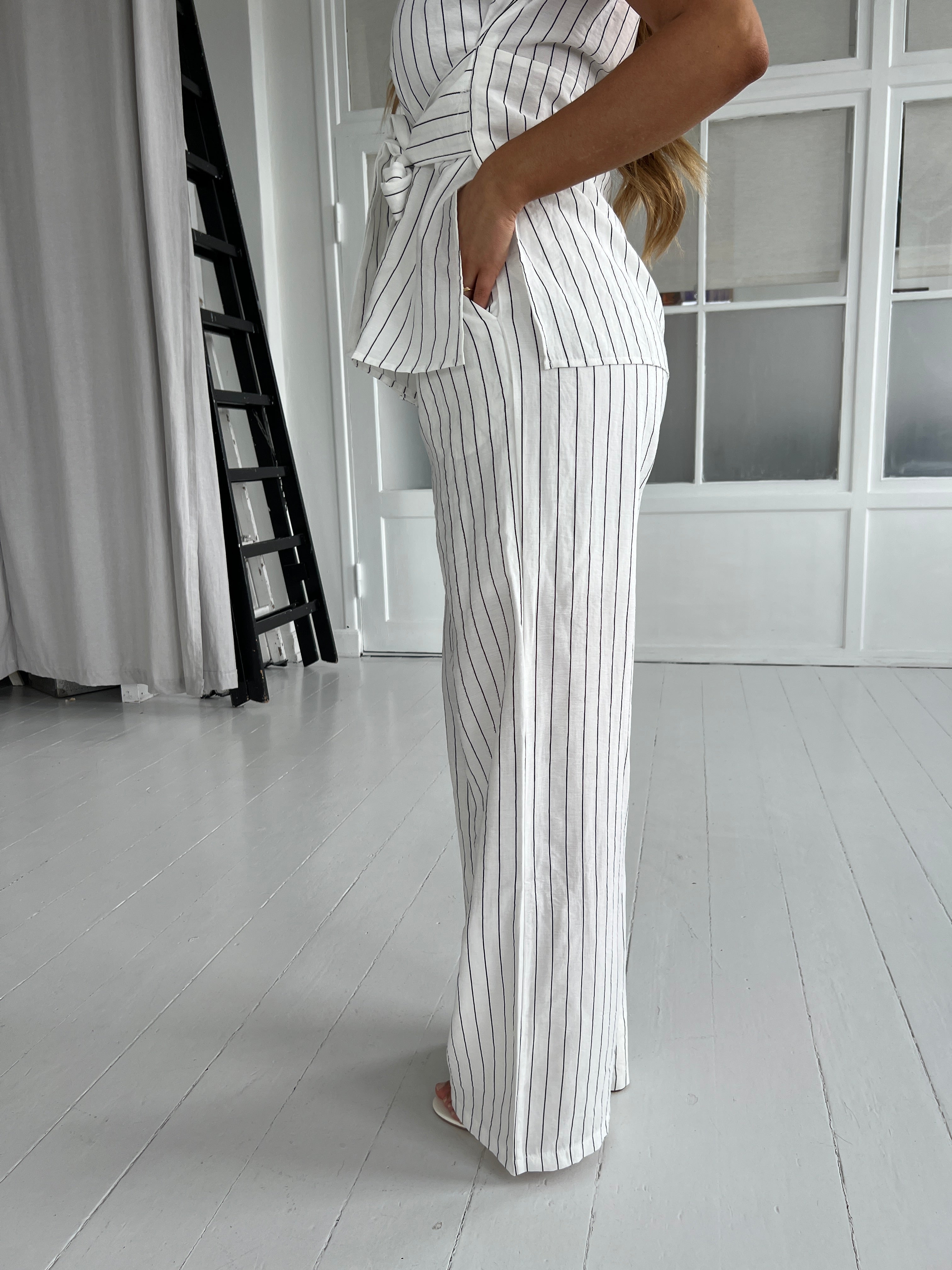 Elli white striped linen pants