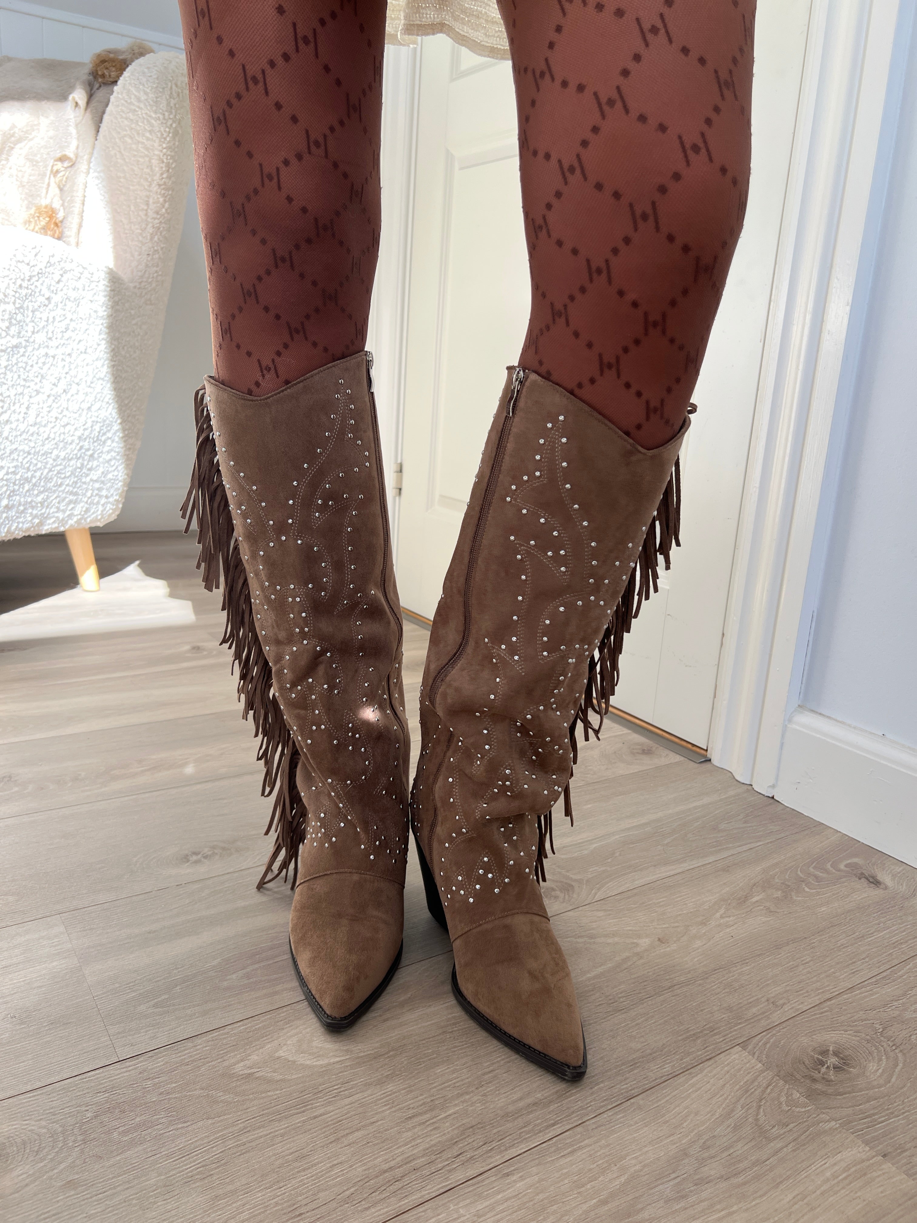 Joia khaki fringe boot