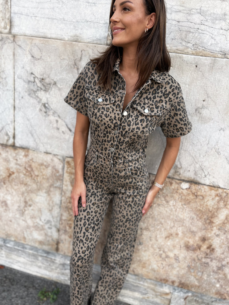 Redial leopard denim jumpsuite (2755)