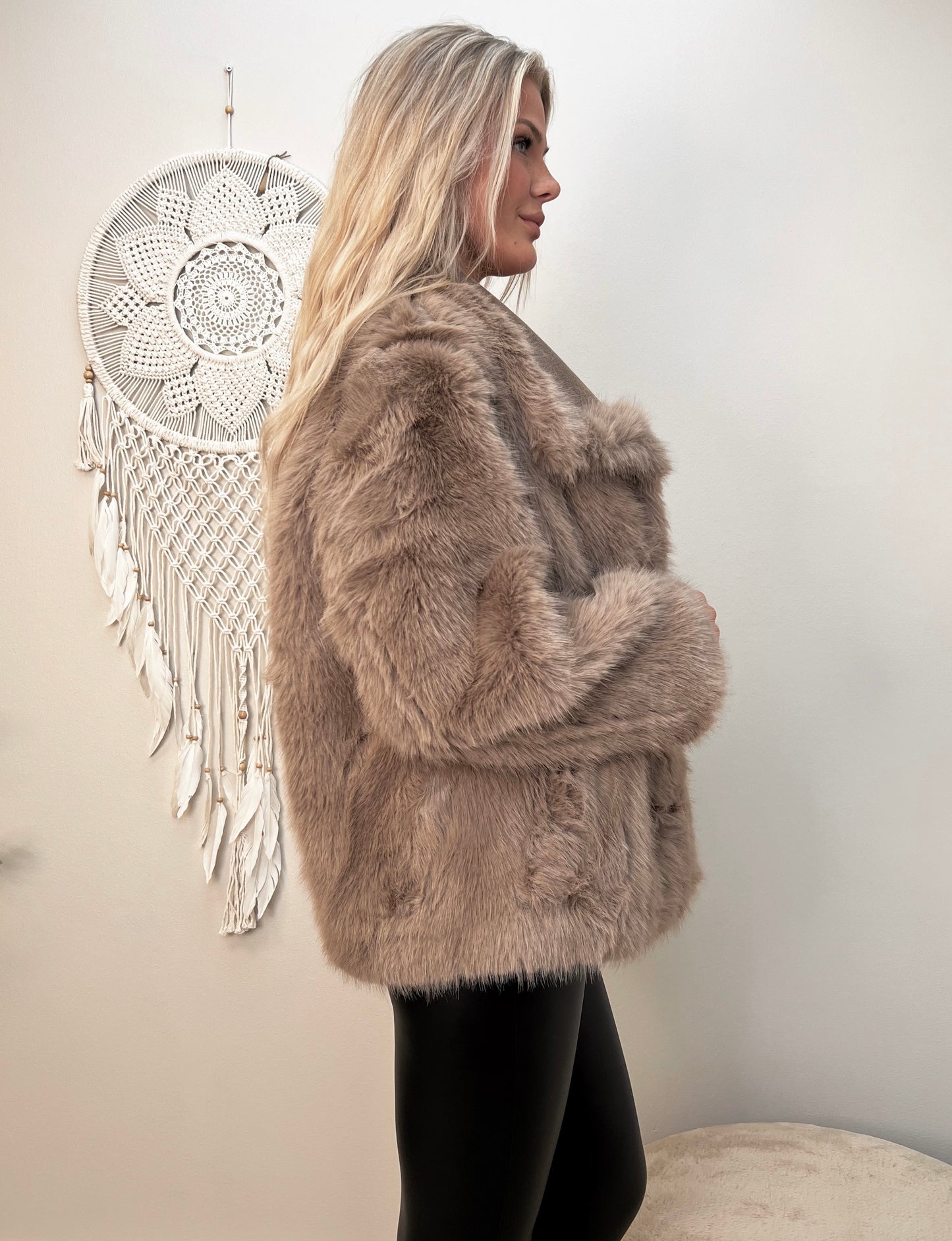 Flam taupe faux fur jakke (2213)