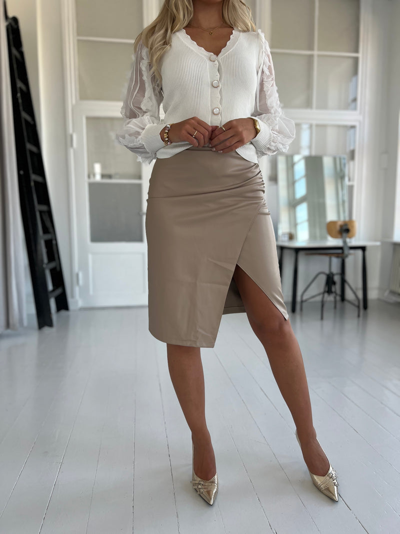 Eleanor taupe faux leather skirt (0814)