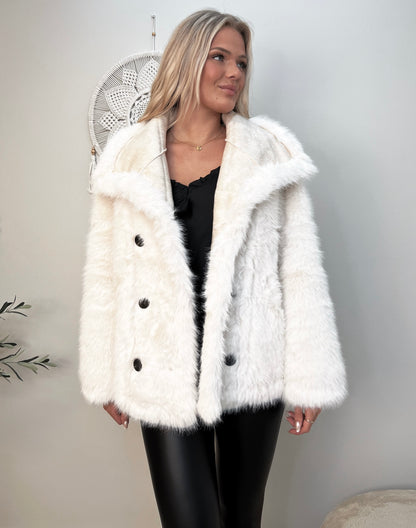 Flam beige faux fur jakke (2213)