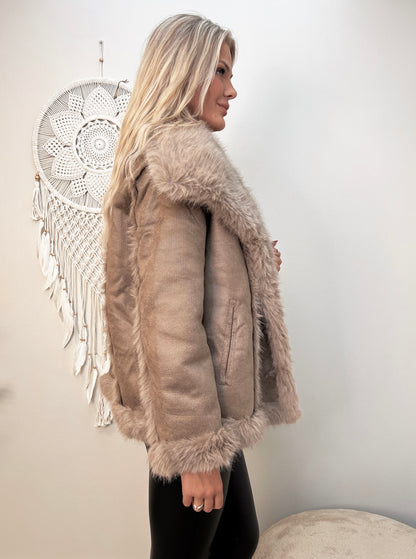 Flam taupe faux fur jakke (2213)