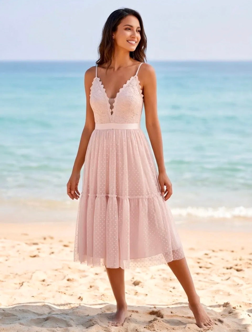 Model i Soky medi rosa kjole fra webshoppen Aaberg Copenhagen