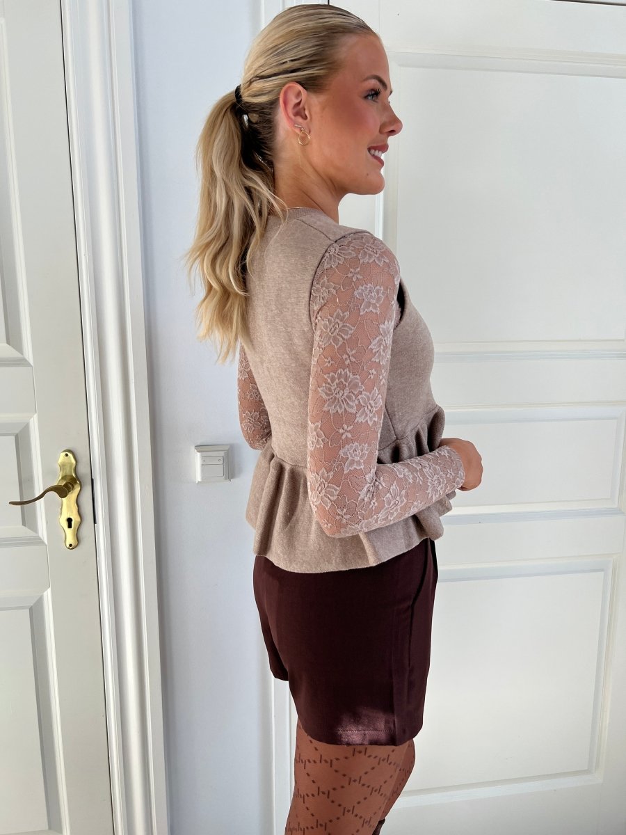 By Swan long sleeve lace body Taupe - Aaberg DK