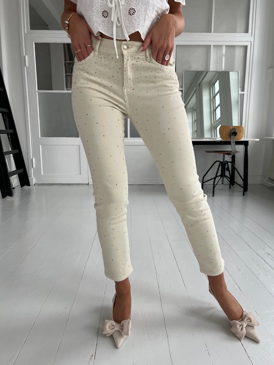 Carla beige rhinestone jeans - Aaberg DK
