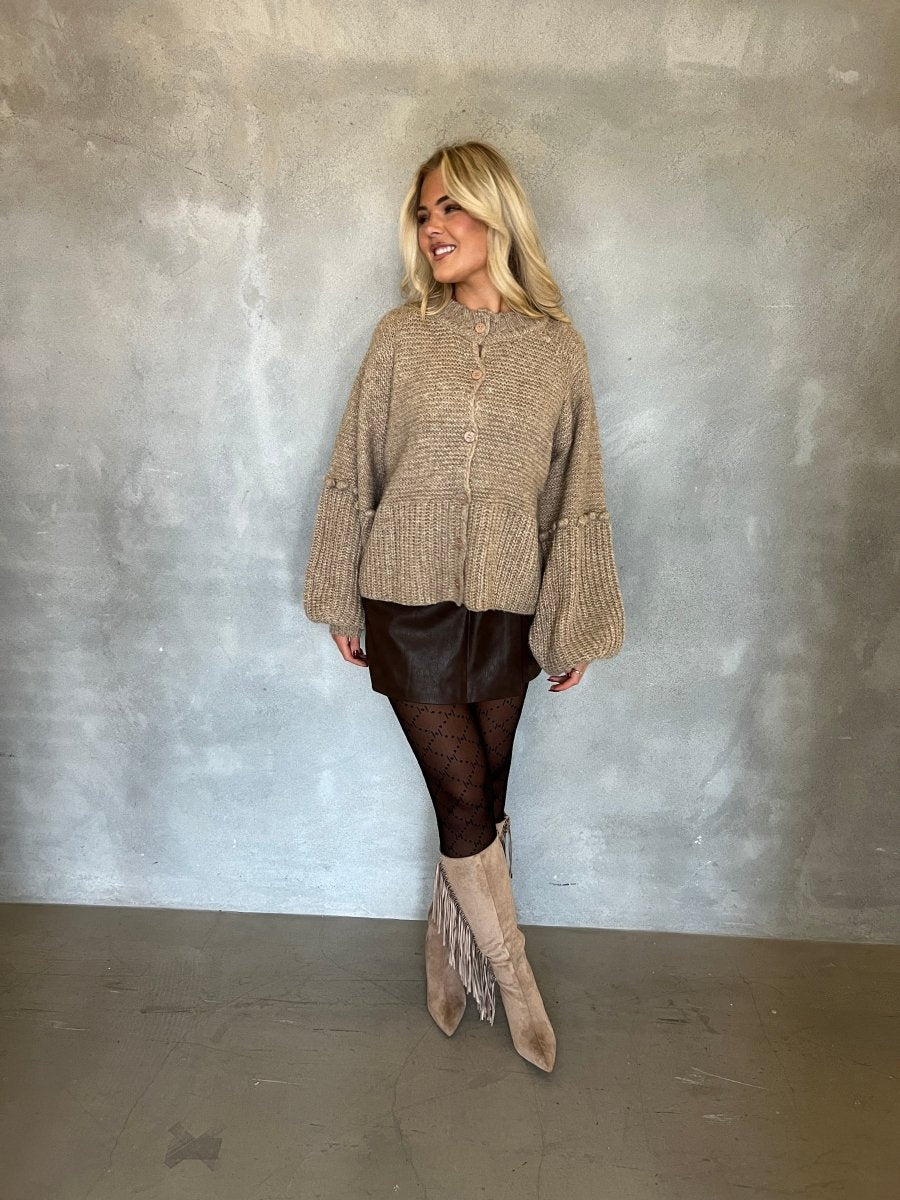 Chunky knit cardigan with pom - poms - Aaberg DK