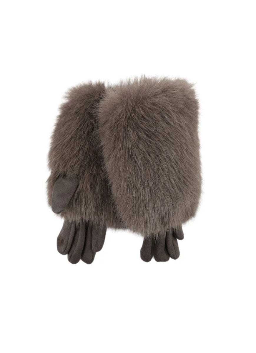Emma mørk taupe fake fur gloves - Aaberg DK