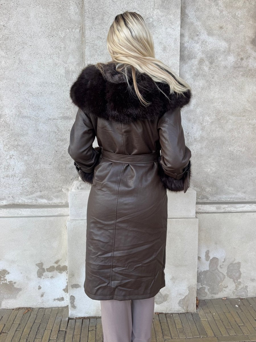 Flam faux leather coat Brown - Aaberg DK