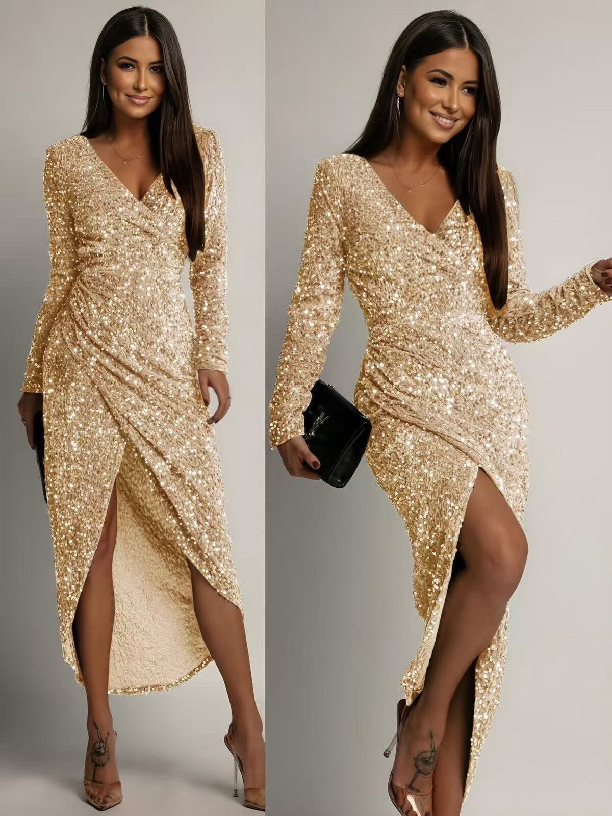 Issy gylden lang glimmer kjole