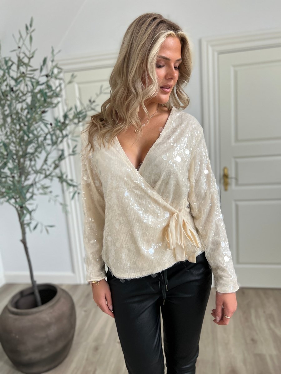 Lucce beige sequin wrap top - Aaberg DK