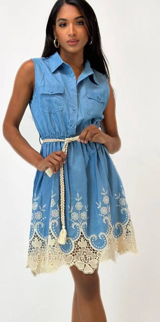 Melena Blue cotton dress (8005) fra webshoppen Aaberg Copenhagen
