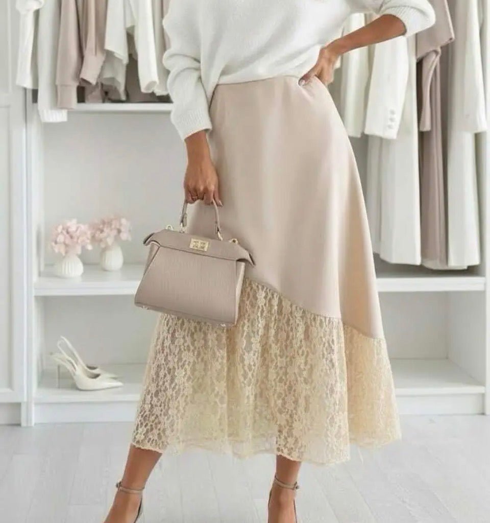 Syma beige satin skirt - Aaberg DK